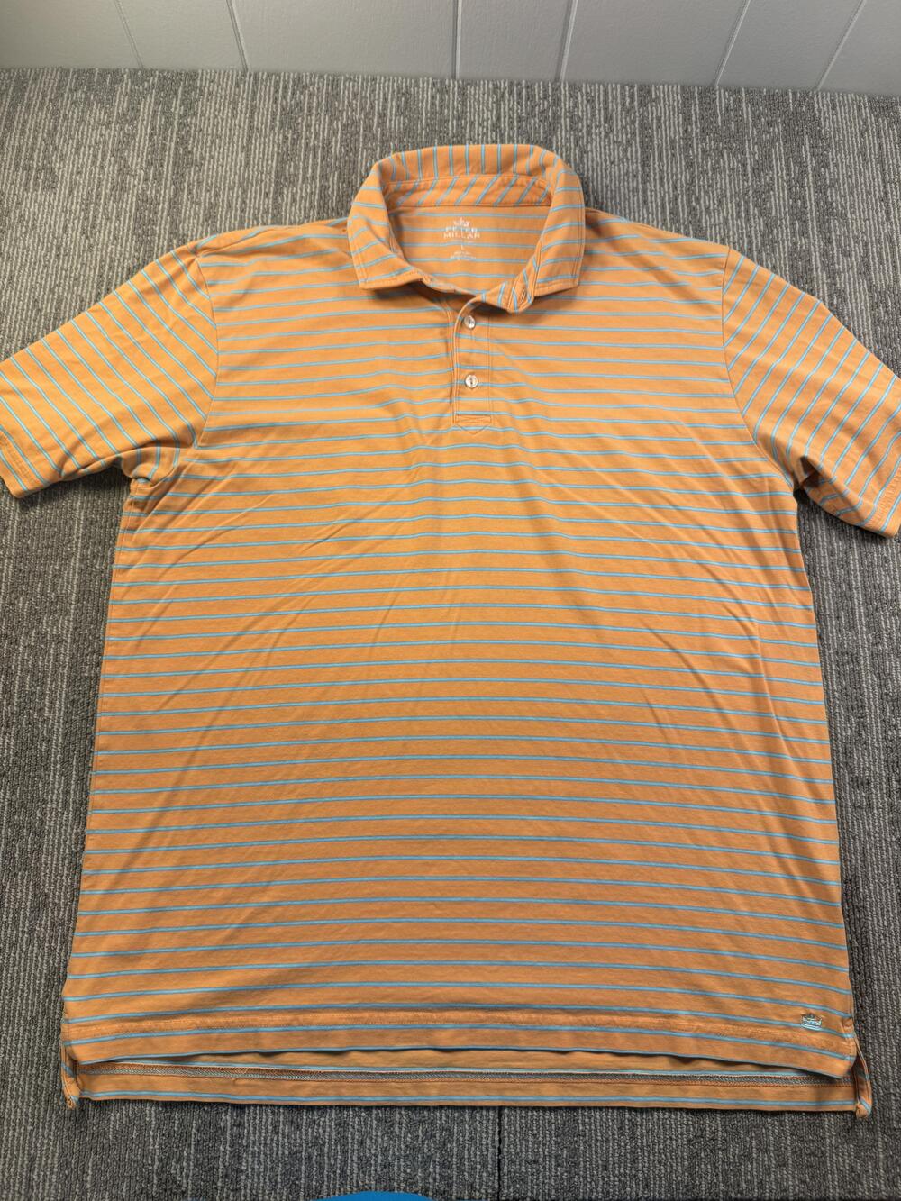 Peter Millar Seaside Wash Polo Shirt Mens Large Orange Striped Stretch Golf